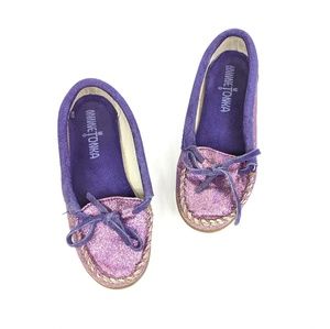 Minnetonka purple glitter moccasins